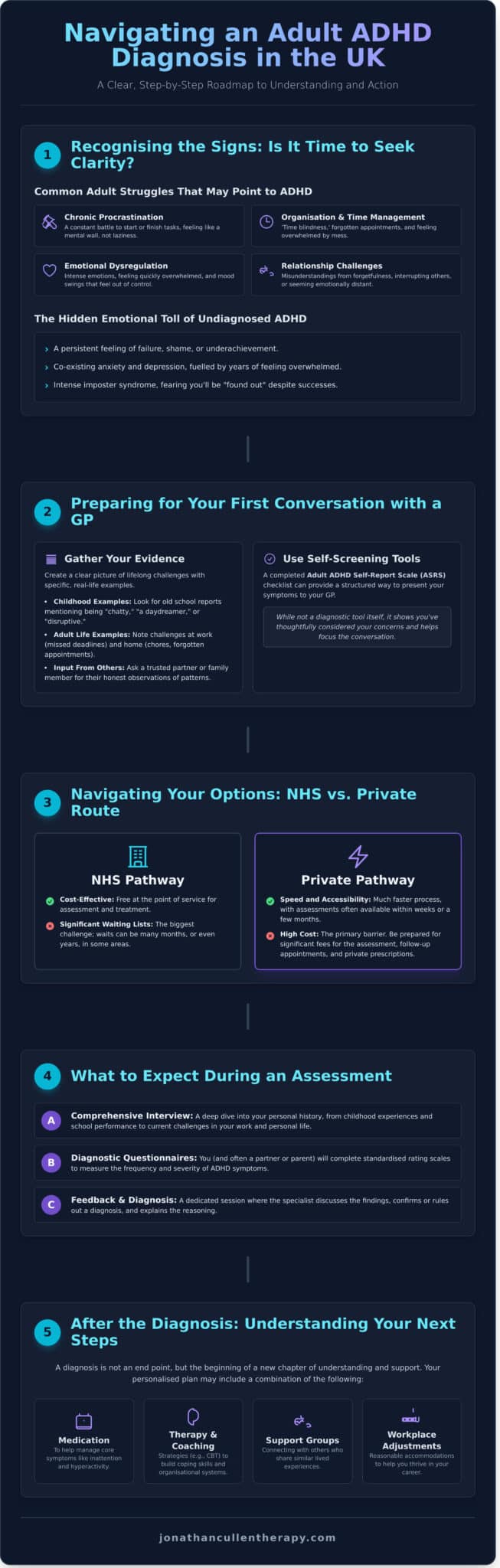 How to Get an ADHD Diagnosis in the UK: A Step-by-Step Guide for Adults - Infographic